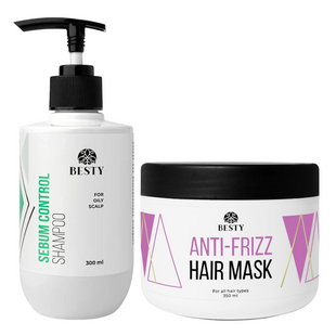 Набір для жирної шкіри голови та для гладкості довжини Besty Sebum Control Shampoo & Anti-frizz Hair Mask 300 мл+350 мл SETSCAFM фото