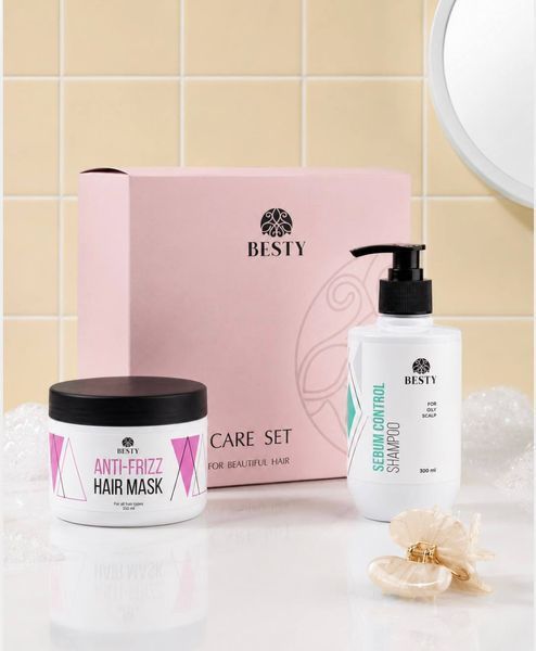 Набір для жирної шкіри голови та для гладкості довжини Besty Sebum Control Shampoo & Anti-frizz Hair Mask 300 мл+350 мл SETSCAFM фото Набір для жирної шкіри голови та для гладкості довжини Besty Sebum Control Shampoo & Anti-frizz Hair Mask 300 мл+350 мл SETSCAFM фото