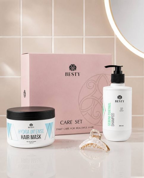 Набор для жирной кожи головы и сухой длины Besty Sebum Control Shampoo & Hydra Intense Hair Mask 300 мл + 350 мл SETOSHM фото