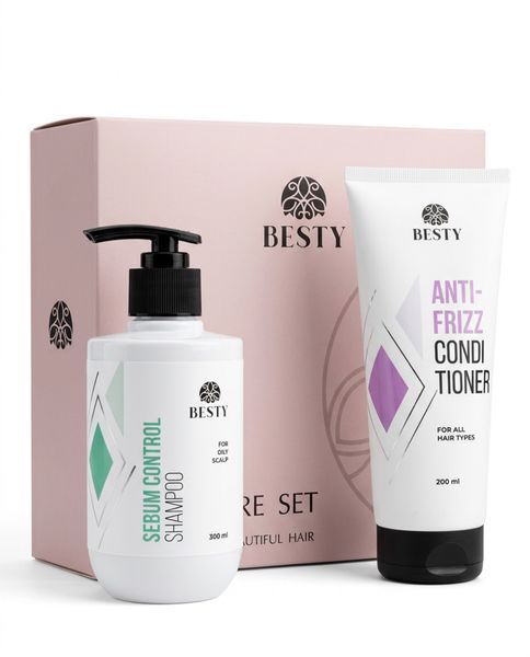 Набор для жирной кожи головы и гладкости длины Besty Sebum Control Shampoo & Anti-frizz Conditioner 300 мл+200 мл SETOSAF фото
